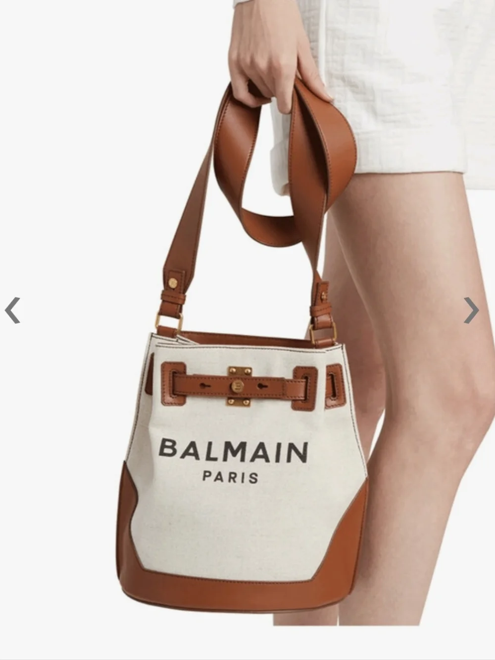 Balmain B Army Canvas Bucket Bag – Natural & Brown Leather - Picture 4 of 4